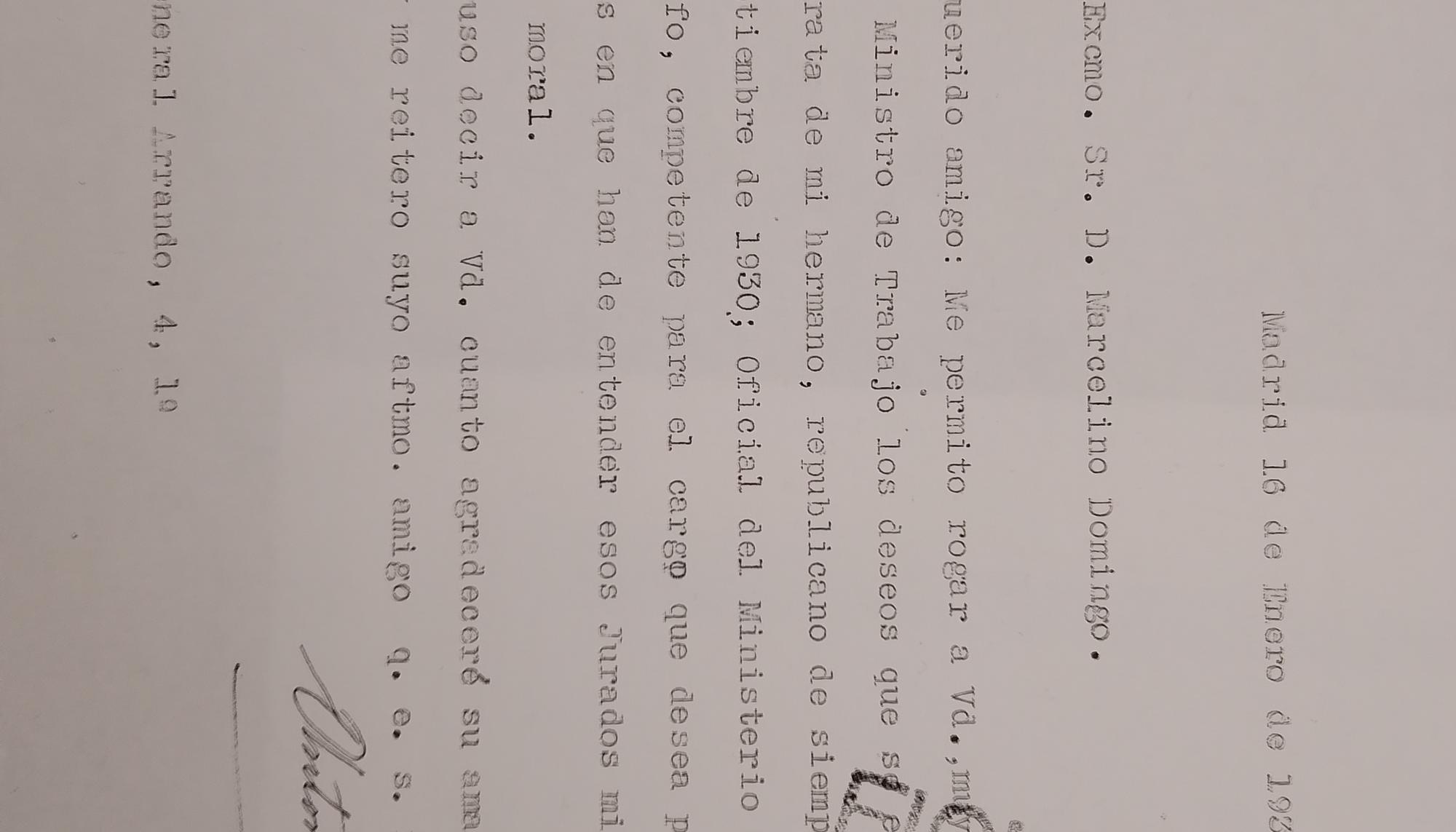 Carta de Antonio Machado a Marcelino Domingo